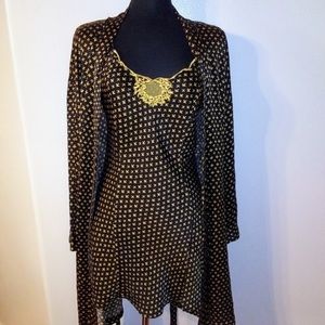 VS gold black Fleur de lis 100% silk gown w/ robe